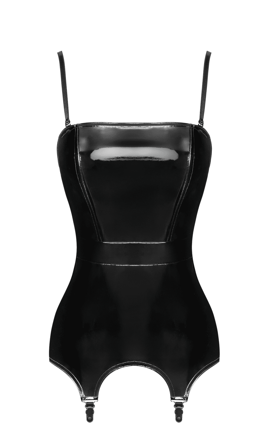 Guêpière en PVC brillant à jarretelles – Noir | Voyage Sensuel