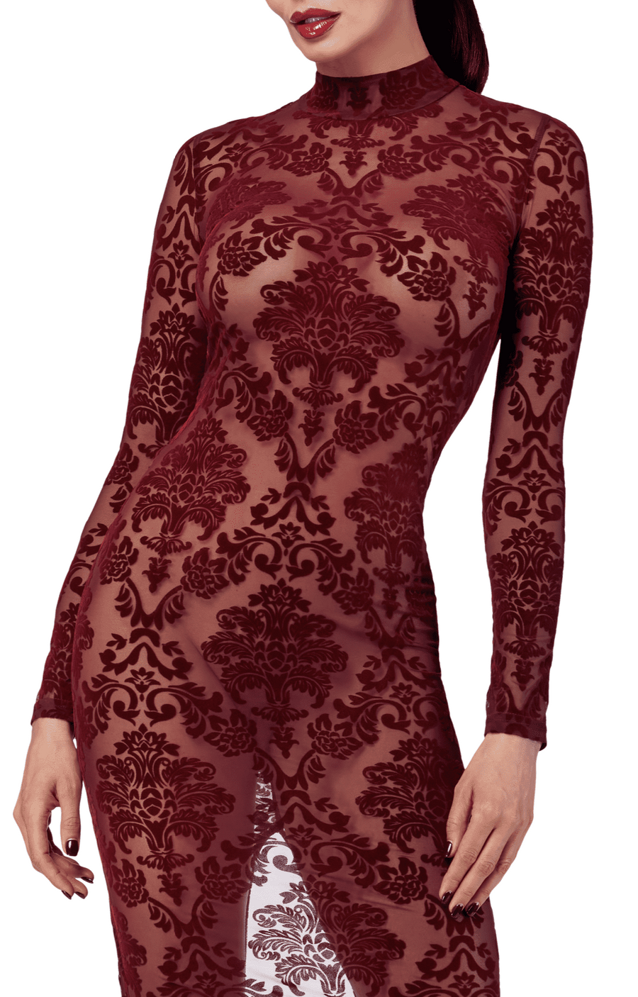 Robe sexy en tulle transparent à motifs ouvert – Vert – Noir | Voyage Sensuel