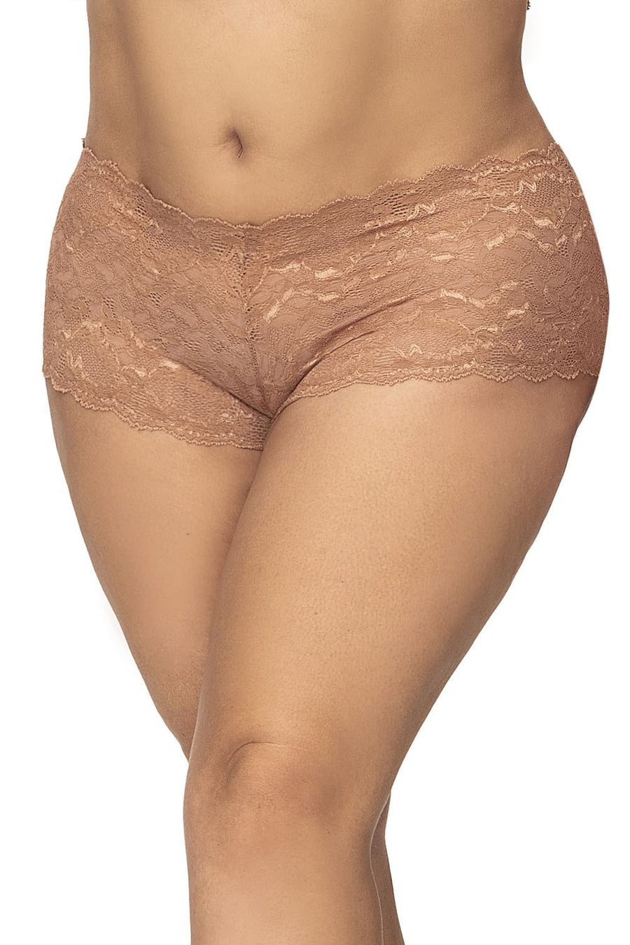 Shorty grande taille en dentelle couleur taupe | Voyage Sensuel