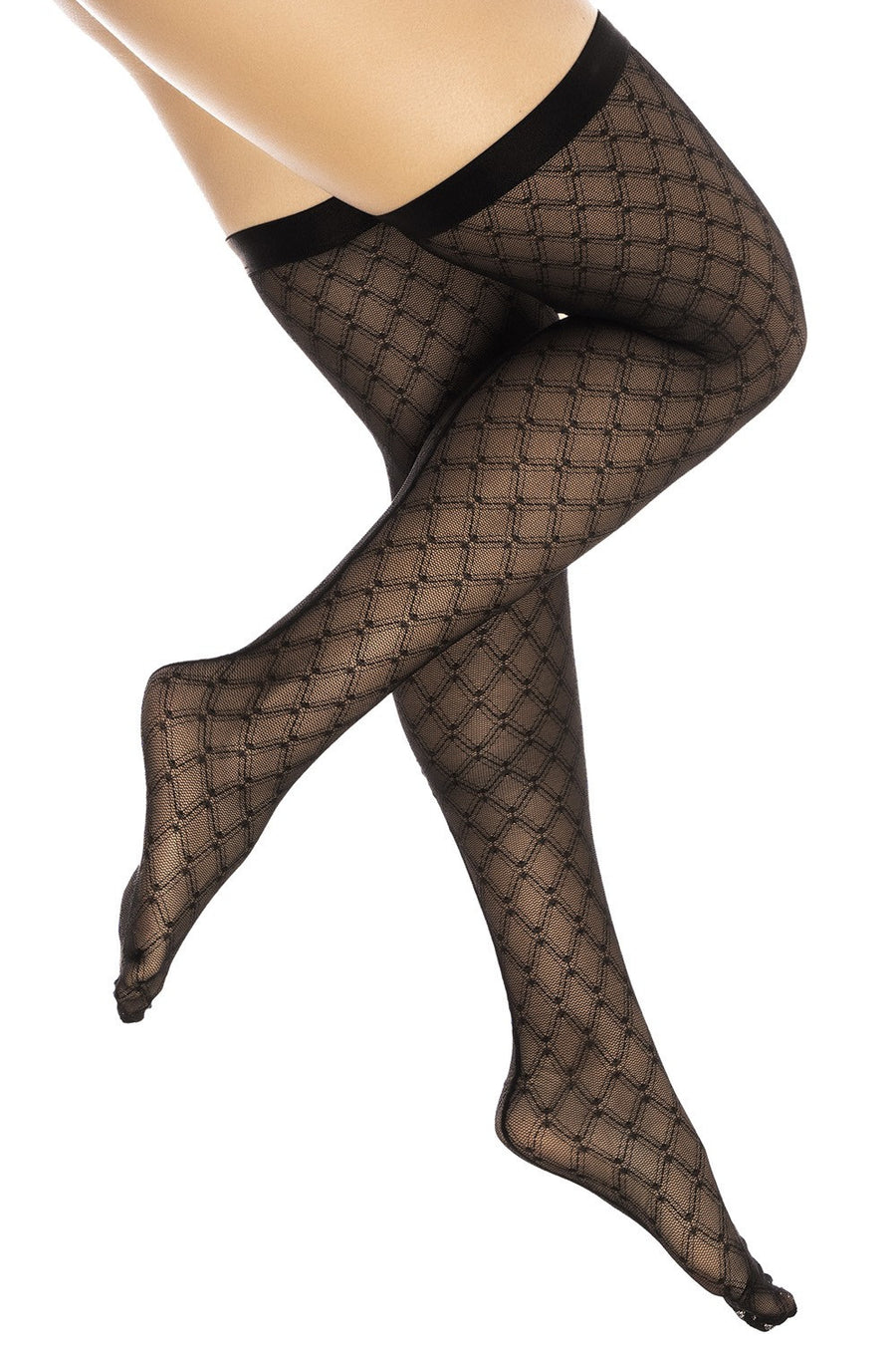 Bas résille noire transparent imprimé | Voyage Sensuel