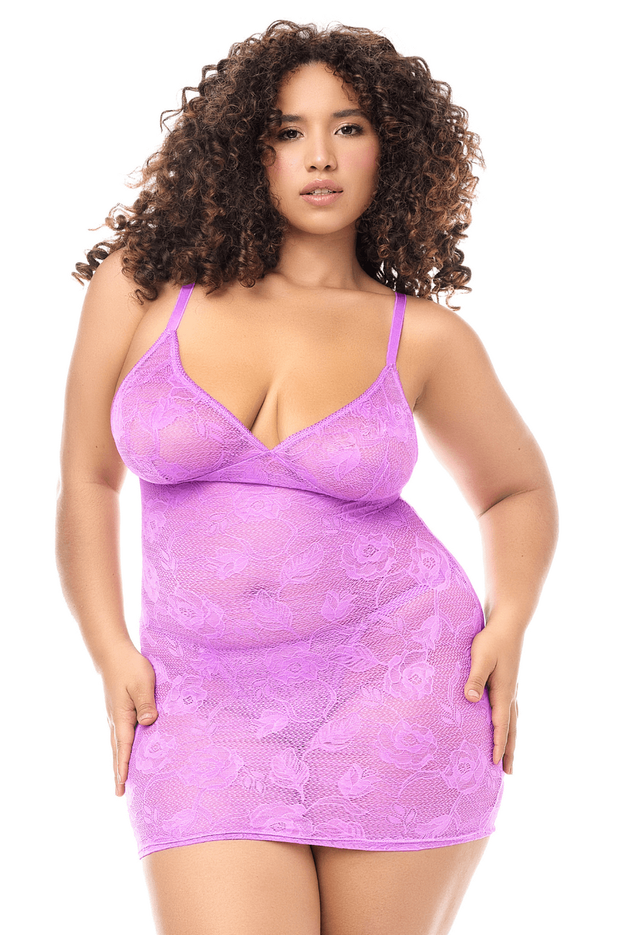 Babydoll grande taille dentelle violet et string | Voyage Sensuel