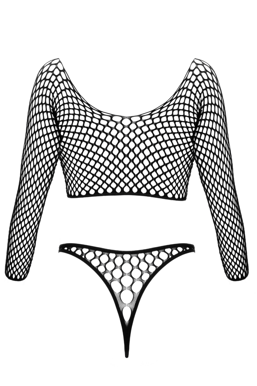 Bodystring en résille grosse maille noir Fantasy – Cotelli Lingerie | Voyage Sensuel