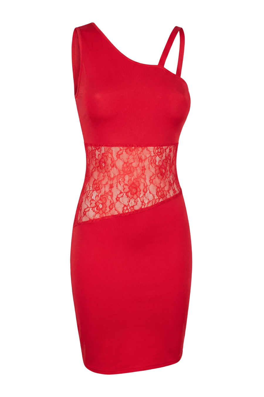 Robe rouge asymétrique avec dentelle Paola – Be lily Mode | Voyage Sensuel