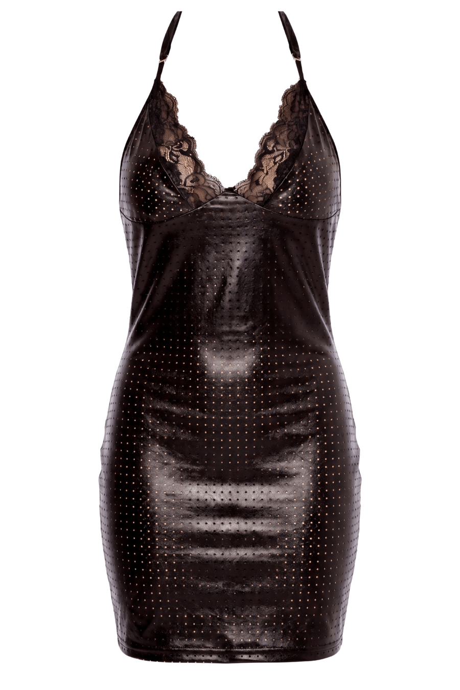 Robe cocktail noire simili cuir et dentelle Sophia – Be lily Mode | Voyage Sensuel