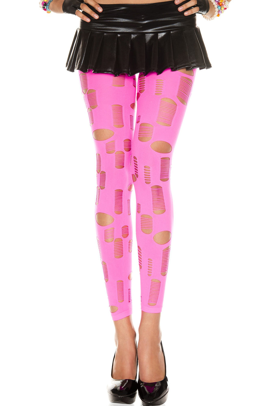 Legging rose fluo ajouré petits et grands trous – Music Legs | Voyage Sensuel