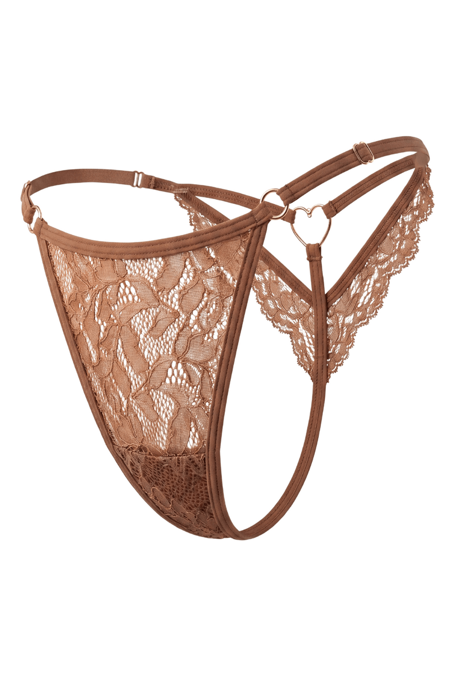 String taupe en dentelle avec bijou cœur doré – Be Lily Panties | Voyage Sensuel