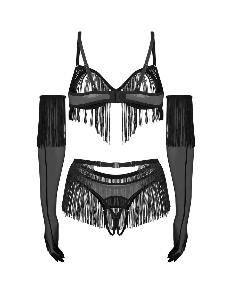Rossay ensemble ouvert 4 pièces - Noir | Voyage Sensuel