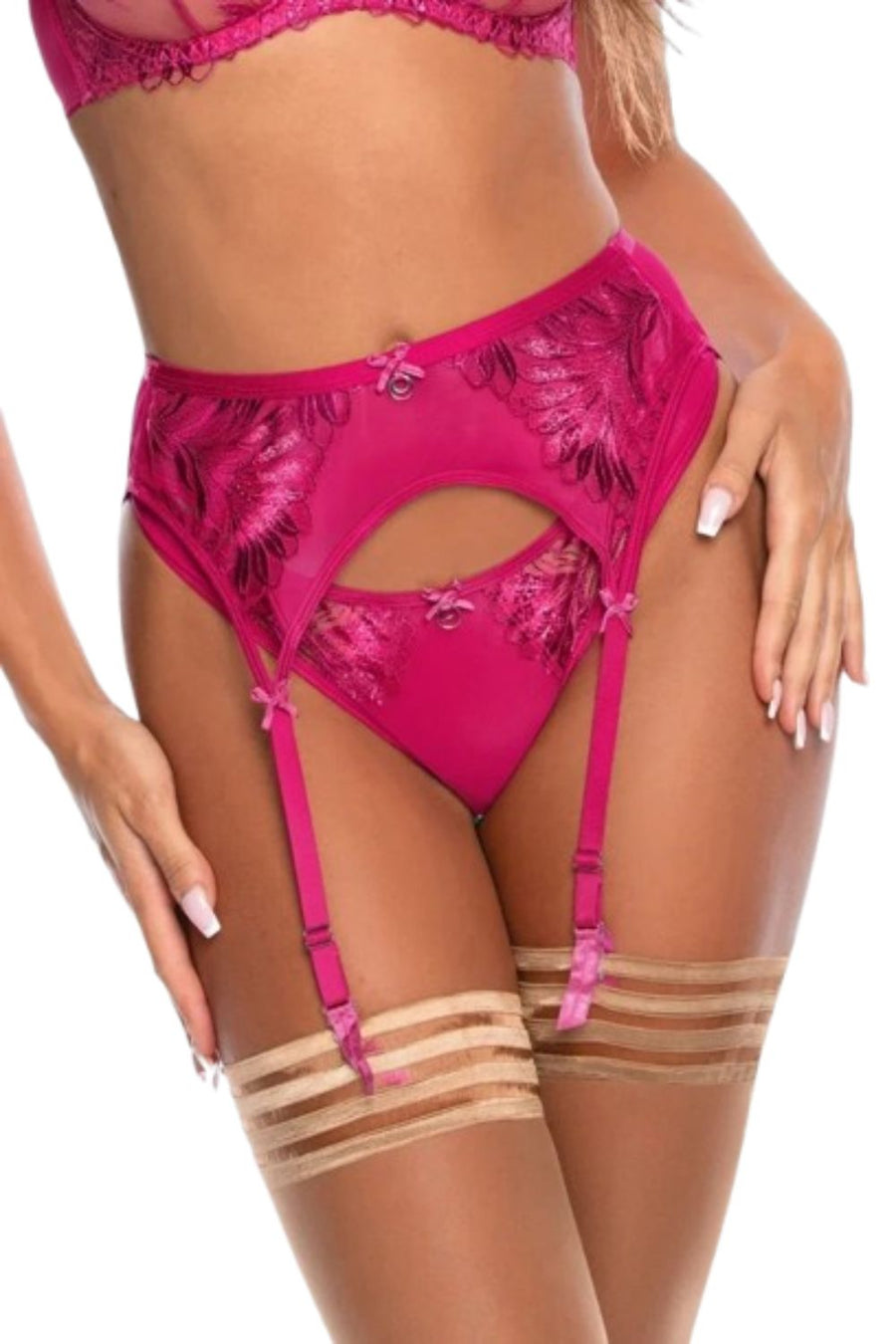 Porte-jarretelles Rose Axami — Tulle et Broderies Fuchsia | Voyage Sensuel