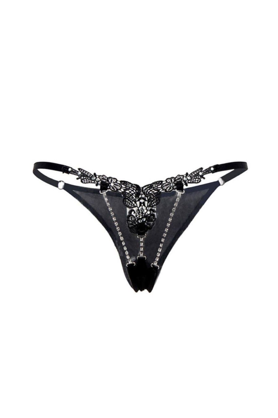 String ouvert noir à strass – Paris Hollywood | Voyage Sensuel