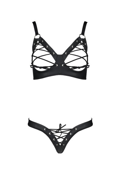 Bikini seins nus lacé Céline - Ensemble lingerie BDSM noir - 2 | Voyage Sensuel
