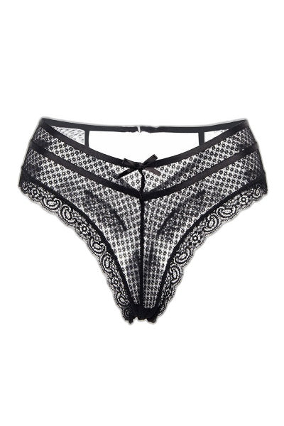 Tanga noir dentelle ajouré - Séduction Paris Hollywood - 2 | Voyage Sensuel