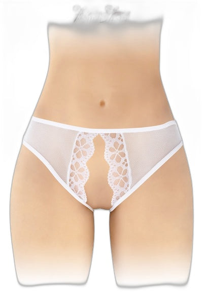 Culotte Ouverte Blanche Ambre - Tulle & Dentelle Florale - 1 | Voyage Sensuel
