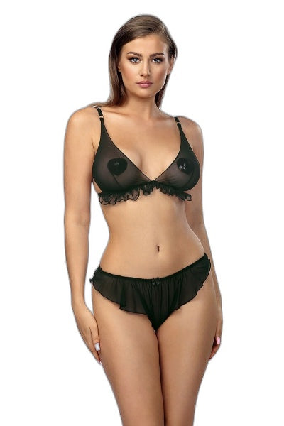 Ensemble Vanilla : Bralette & Culotte Tulle Noir Séduction - 1 | Voyage Sensuel