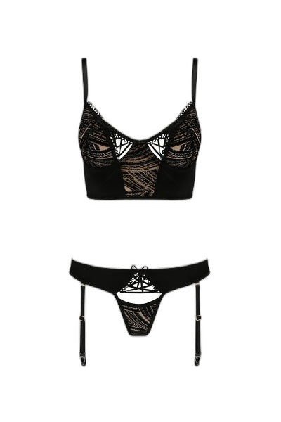 Ensemble Lara Casmir : Bustier & Culotte Jarretelles Noire - 2 | Voyage Sensuel
