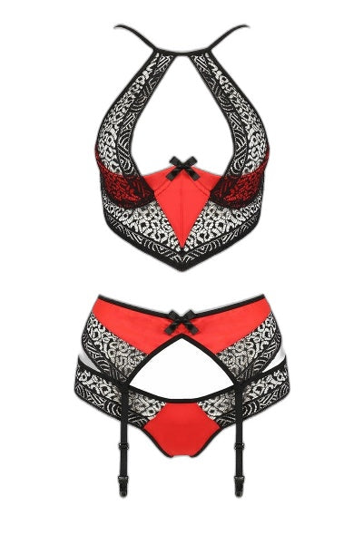 Ensemble Scarlet Rouge à Jarretelles Passion - Dentelle & Satin - 2 | Voyage Sensuel