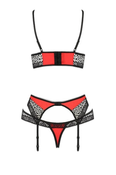 Ensemble Scarlet Rouge à Jarretelles Passion - Dentelle & Satin - 3 | Voyage Sensuel