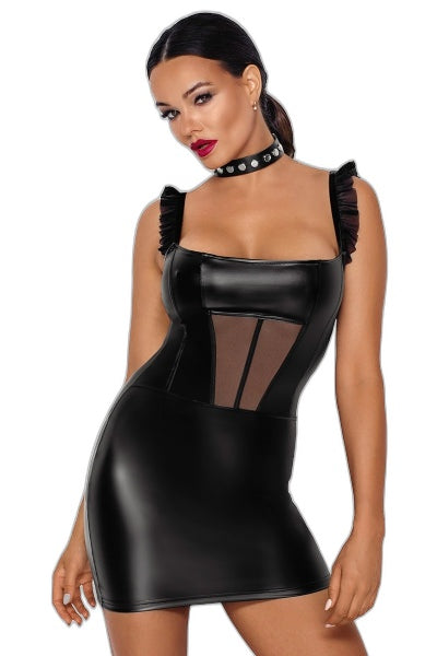 Robe Courte Wetlook Noir Sexy – Tulle & Corset F257 - 1
