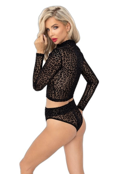 Top Manches Longues Zippé Tulle Léopard Noir HandMade - 2 | Voyage Sensuel
