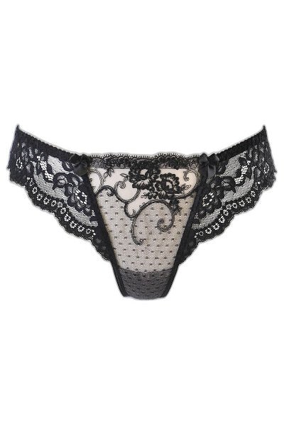 String brésilien noir V-10515 - Dentelle & tulle brodé Axami - 4 | Voyage Sensuel