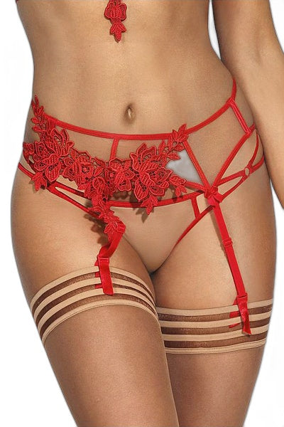 String Axami V-8868 : Tulle et Broderie Rouge Séduction - 1 | Voyage Sensuel