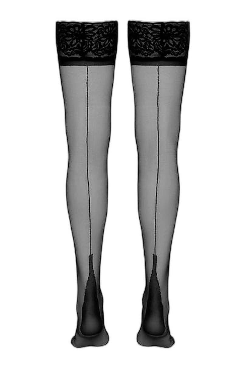 Bas autofixants couture noir – Cotelli Legwear - 4 | Voyage Sensuel