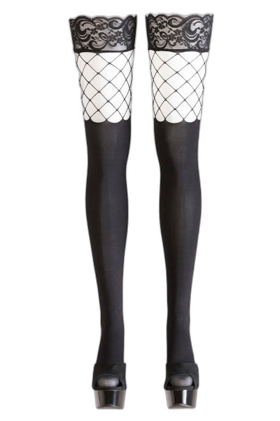 Bas autofixants noirs avec filet – Cotelli Legwear - 4 | Voyage Sensuel