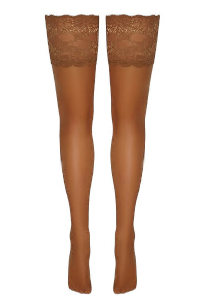 Bas autofixants dentelle beige - Jarretière 14cm Cotelli - 2 | Voyage Sensuel