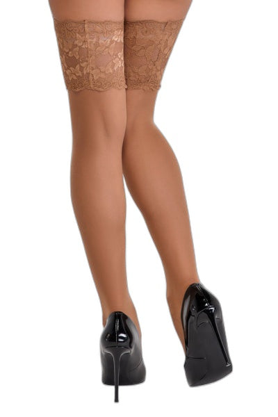 Bas autofixants dentelle beige - Jarretière 14cm Cotelli - 5 | Voyage Sensuel