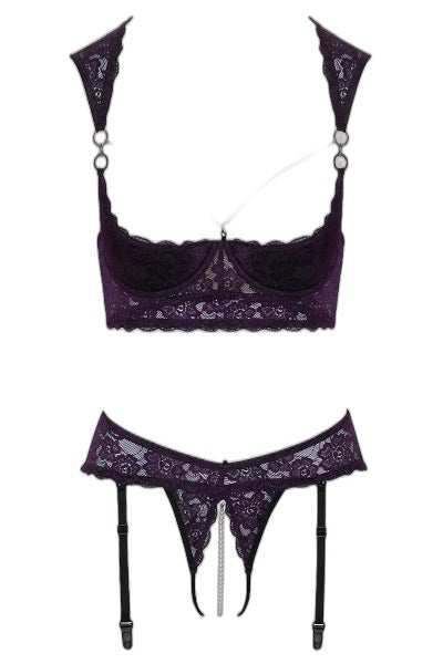 Ensemble lingerie ouverte violet Cotelli - Séduction audacieuse - 2 | Voyage Sensuel