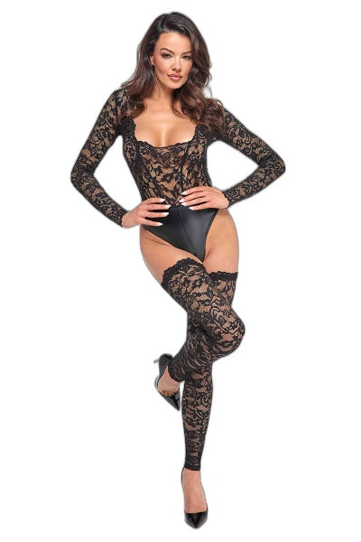 Bas autofixants en dentelle F327 | Noir HandMade - 3 | Voyage Sensuel