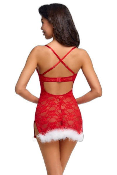 Déshabillé Mère Noël Cottelli - Dentelle Rouge & Plumes - 5 | Voyage Sensuel