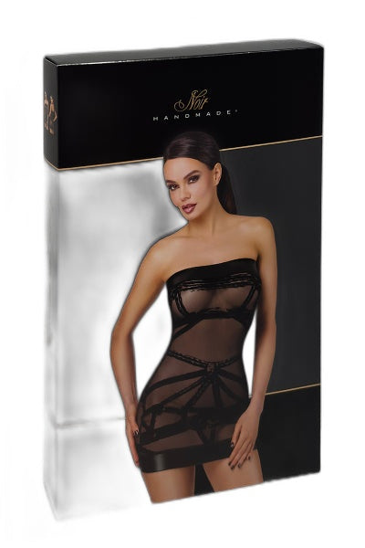 Mini robe floquée Bondesque épaules nues - Noir Handmade - 3 | Voyage Sensuel