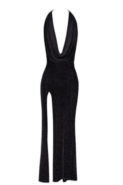 Robe Longue Fendue Onyx F373 - Tulle Argenté & Strass - 2 | Voyage Sensuel
