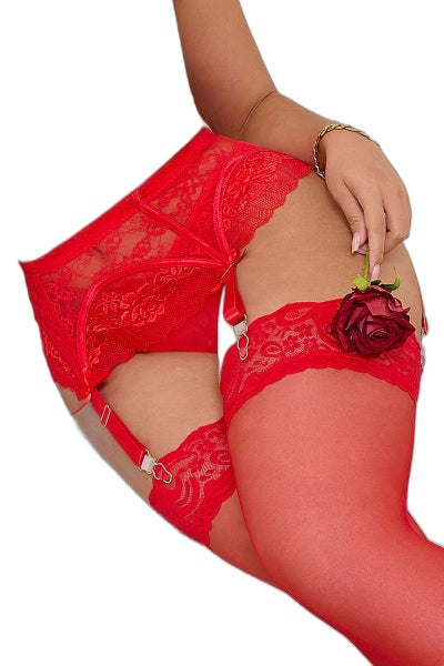 Porte-jarretelles dentelle Rouge & String Litolu — Séduction Élégante - 4 | Voyage Sensuel