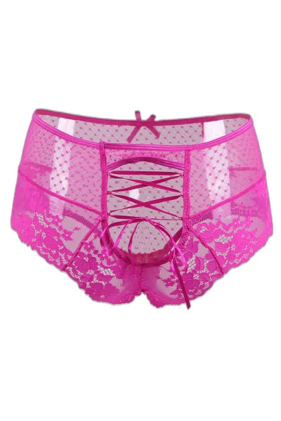 Tanga Lacé Dentelle Rose Taille Haute | Litolu - 3 | Voyage Sensuel