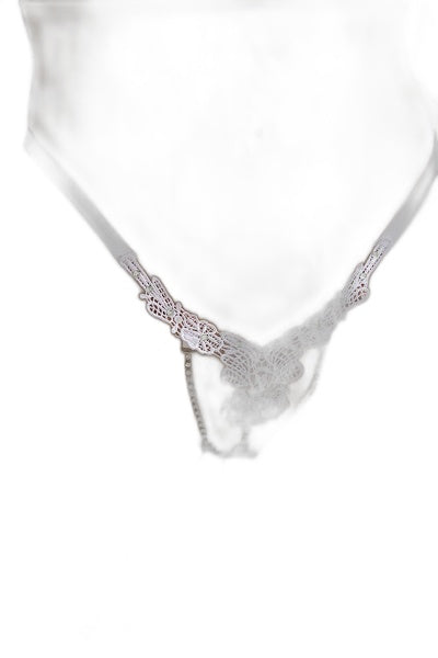 String Ouvert Floral Blanc - Dentelle Résille Sensuelle - 1