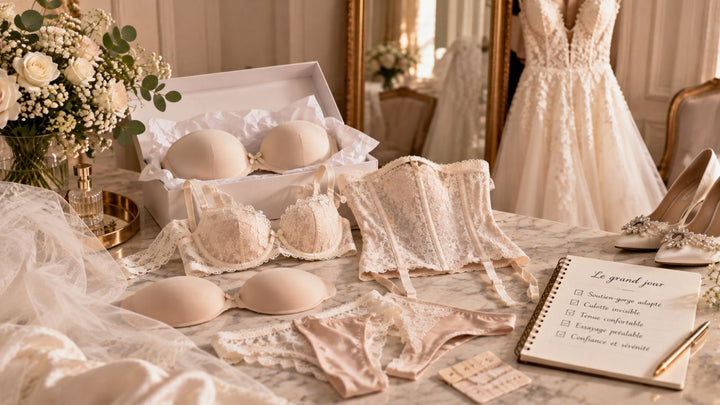 Lingerie sous robe de mariée en dentelle ivoire et beige, avec bustier, soutien-gorge, voile et accessoires nuptiaux