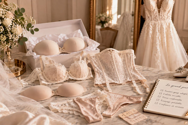 Lingerie sous robe de mariée en dentelle ivoire et beige, avec bustier, soutien-gorge, voile et accessoires nuptiaux