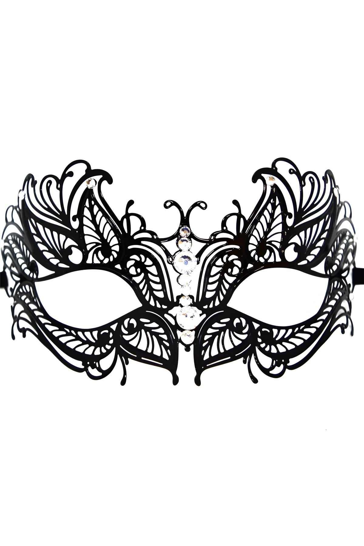 Masque vénitien Greta rigide noir avec strass