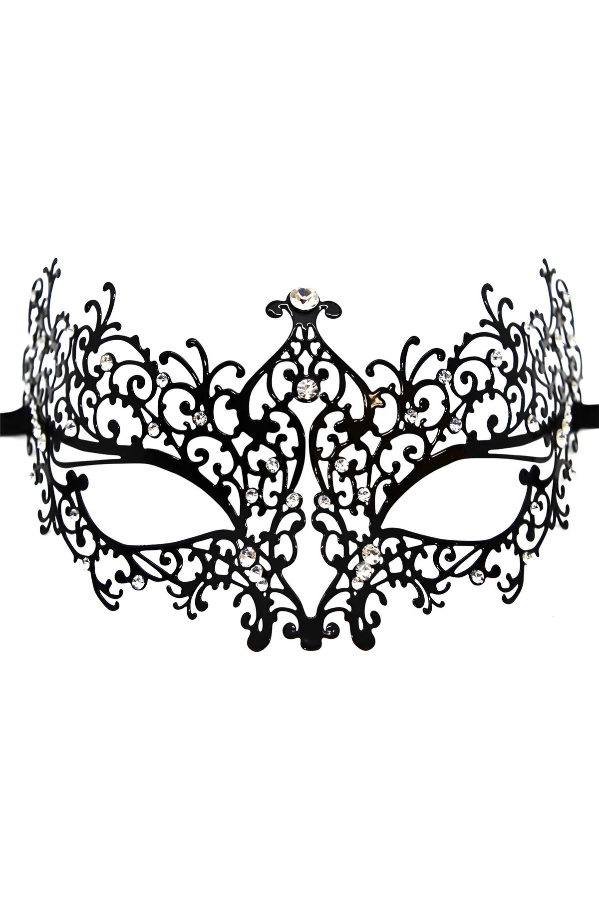 Masque vénitien Chiara rigide noir avec strass