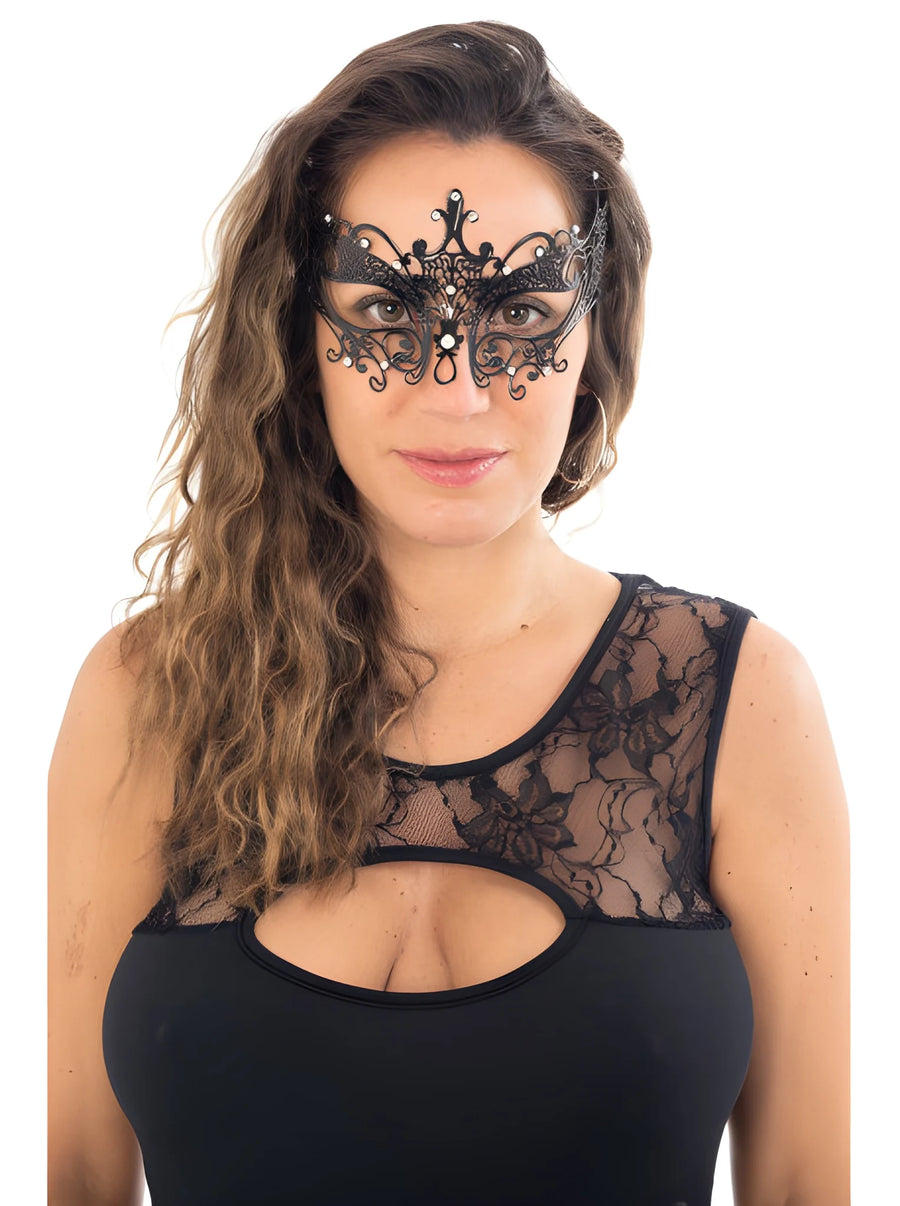 masque-vnitien-lucia-rigide-noir-avec-strass | Voyage Sensuel