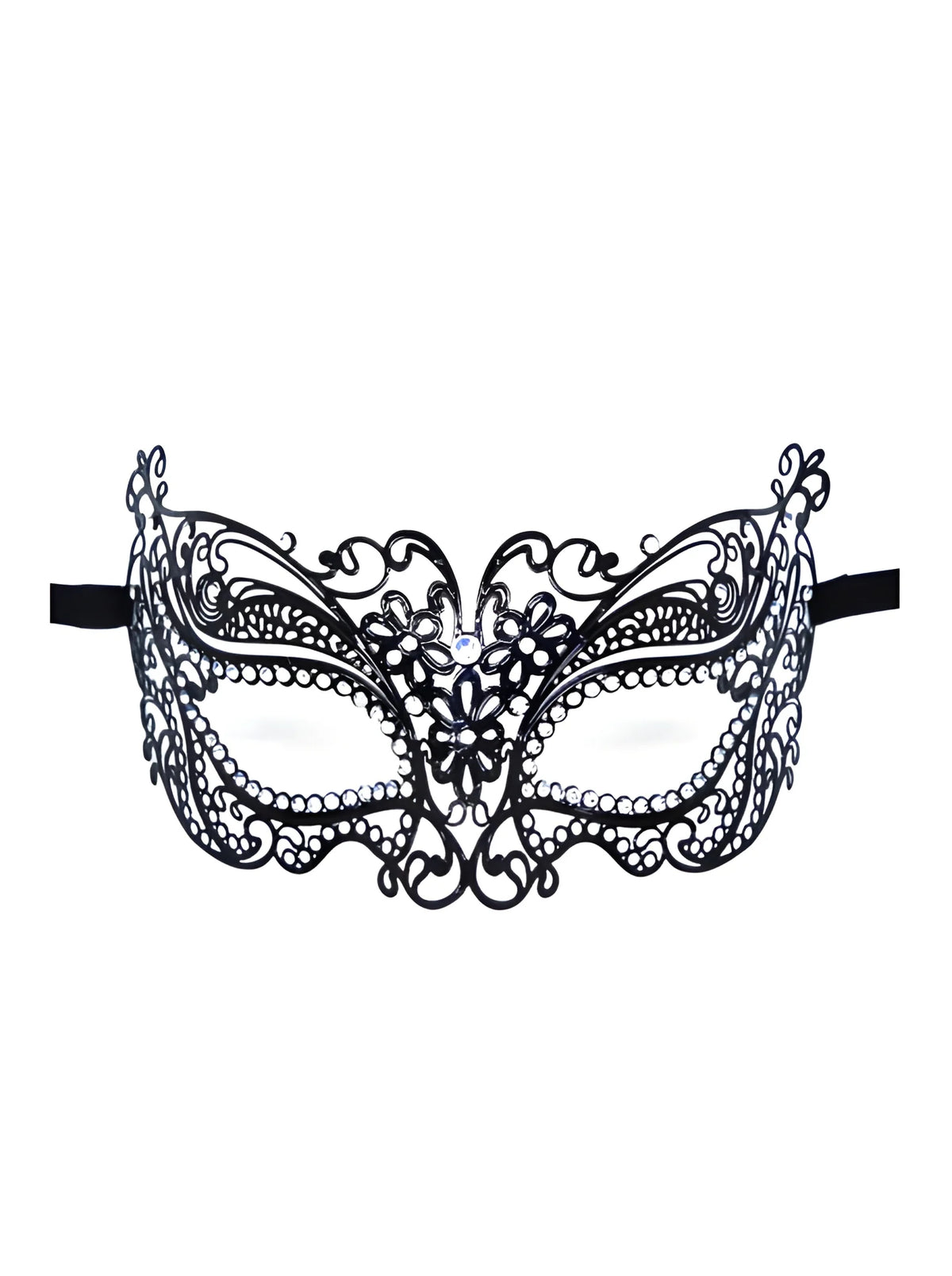 Masque vénitien Alba rigide noir avec strass
