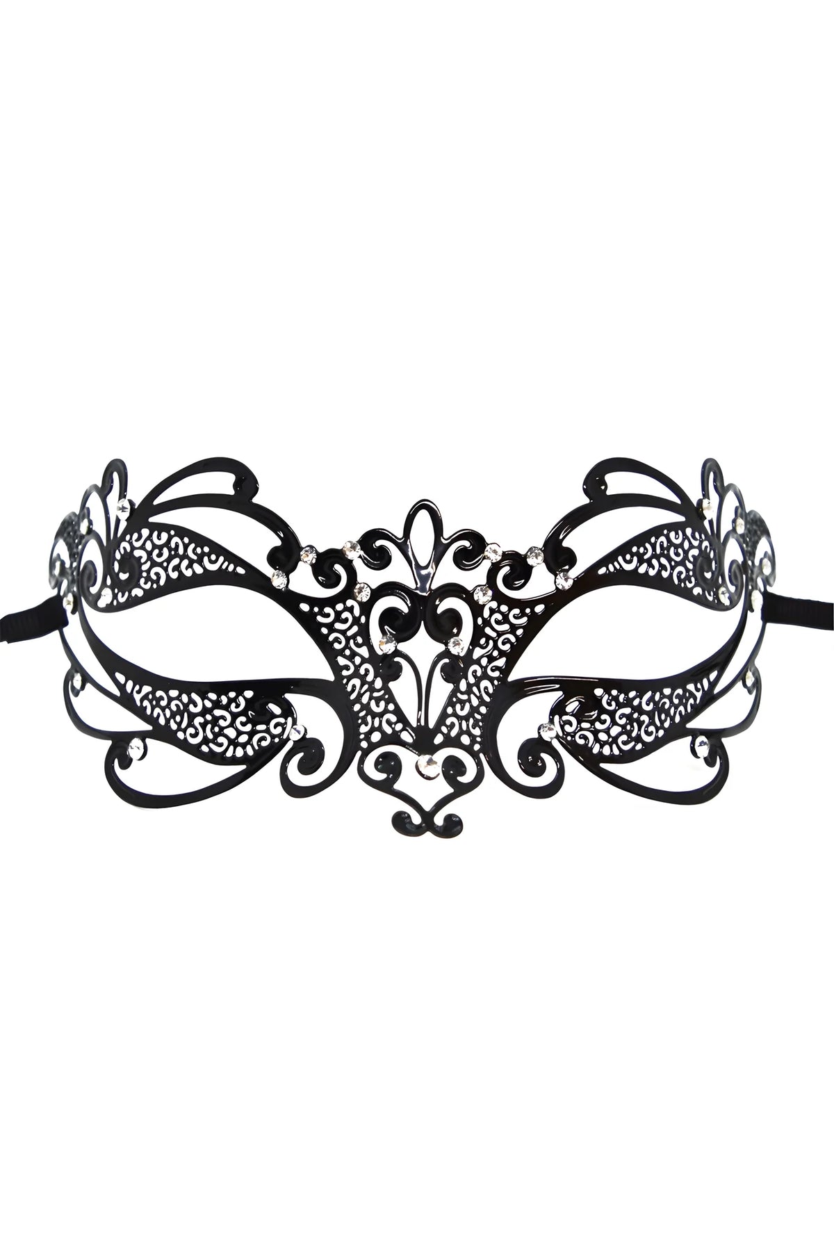 Masque vénitien Gaia rigide noir avec strass