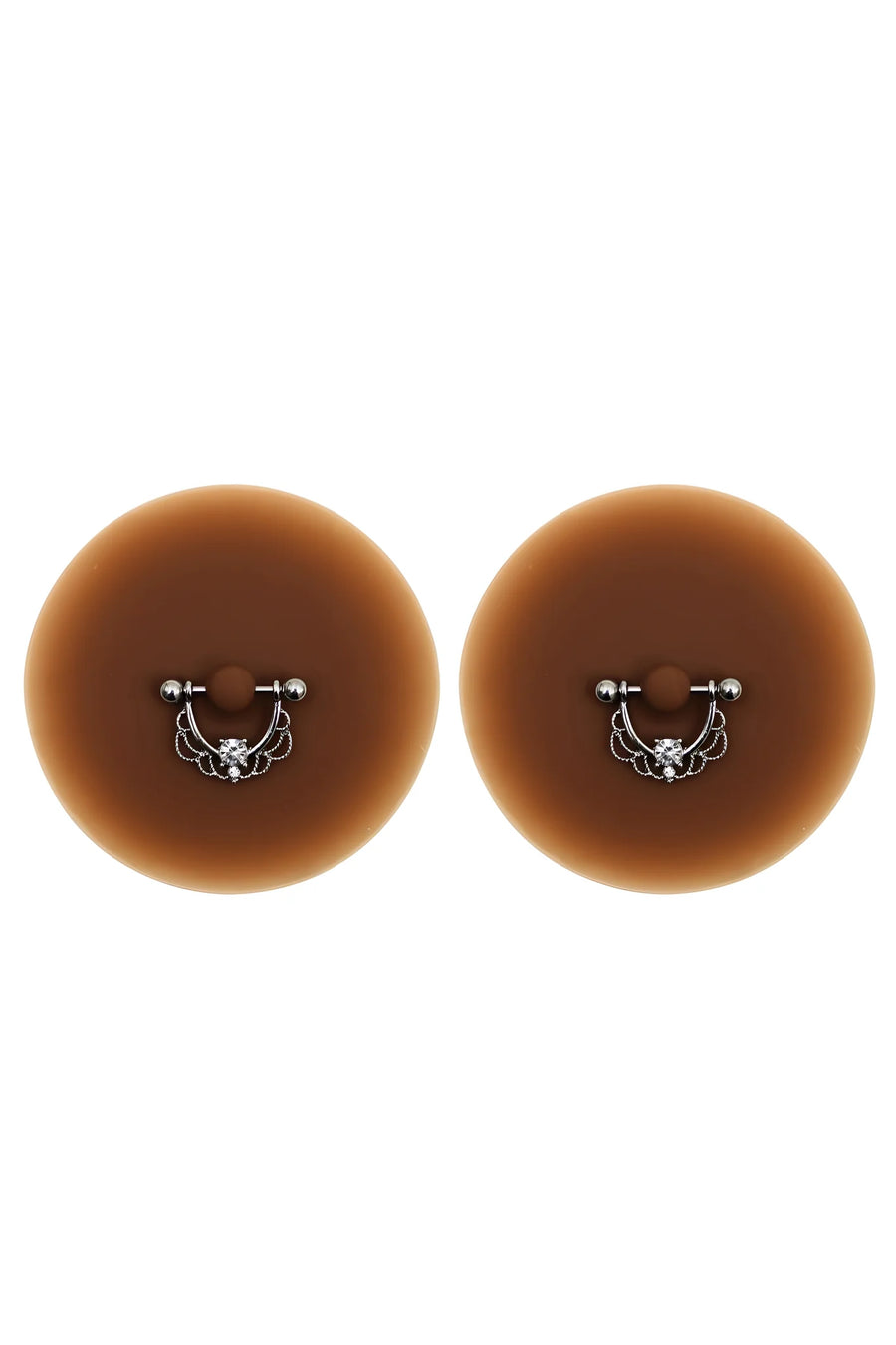 paire-de-cache-ttons-piercing-barre-demi-anneau-faux-diamant-peau-fonce | Voyage Sensuel
