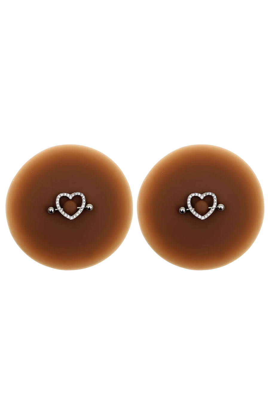 paire-de-cache-ttons-piercing-barre-coeur-faux-diamant-peau-fonce | Voyage Sensuel