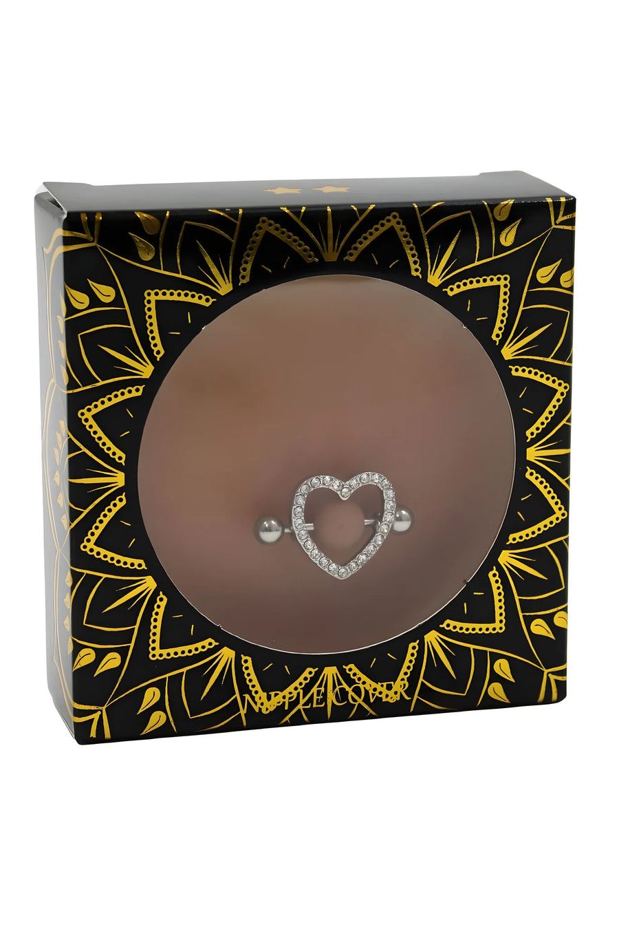 paire-de-cache-ttons-piercing-barre-coeur-faux-diamant-peau-mtisse | Voyage Sensuel