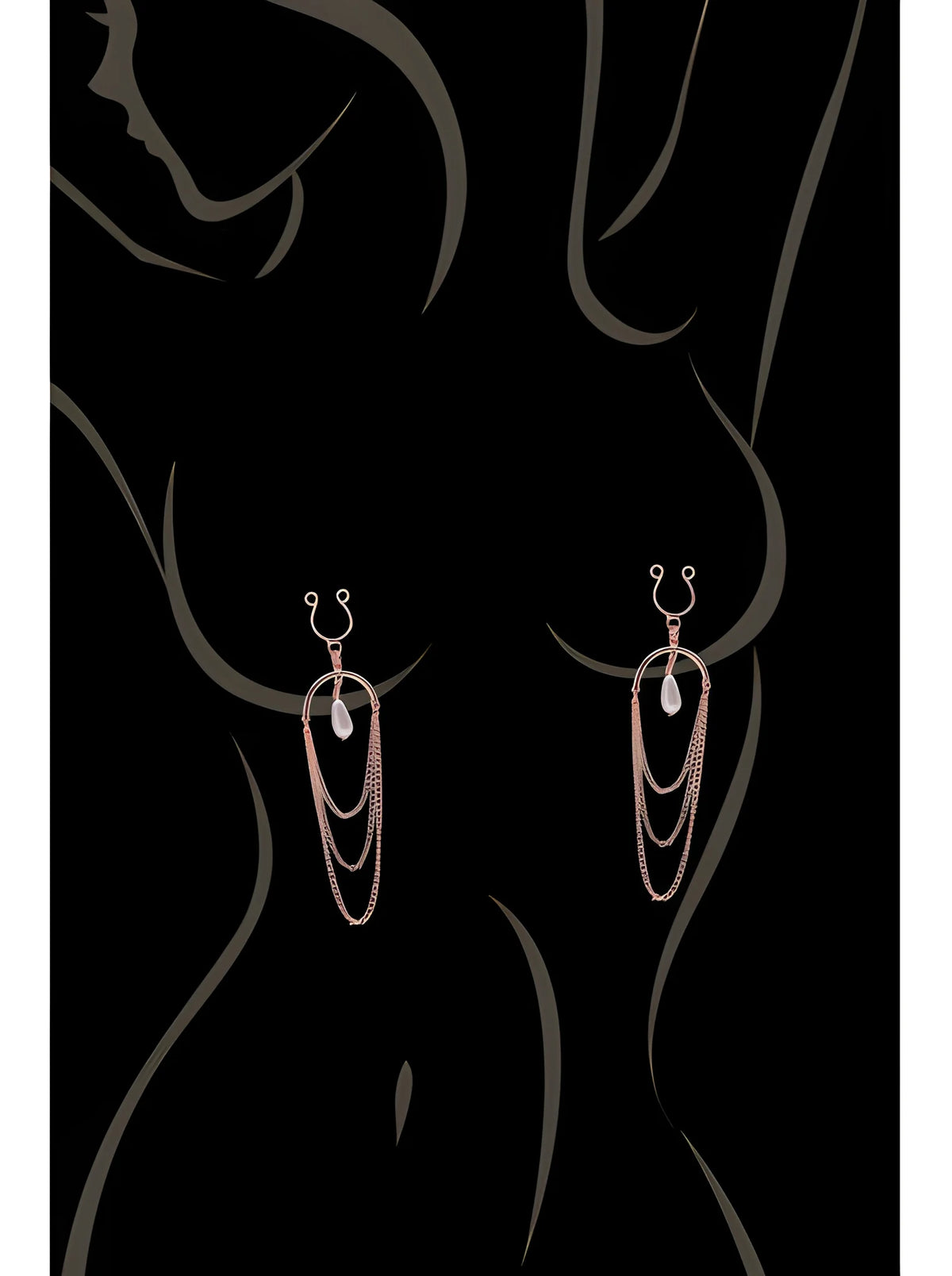 Bijoux de seins avec 3 chainettes doré rose et une perle