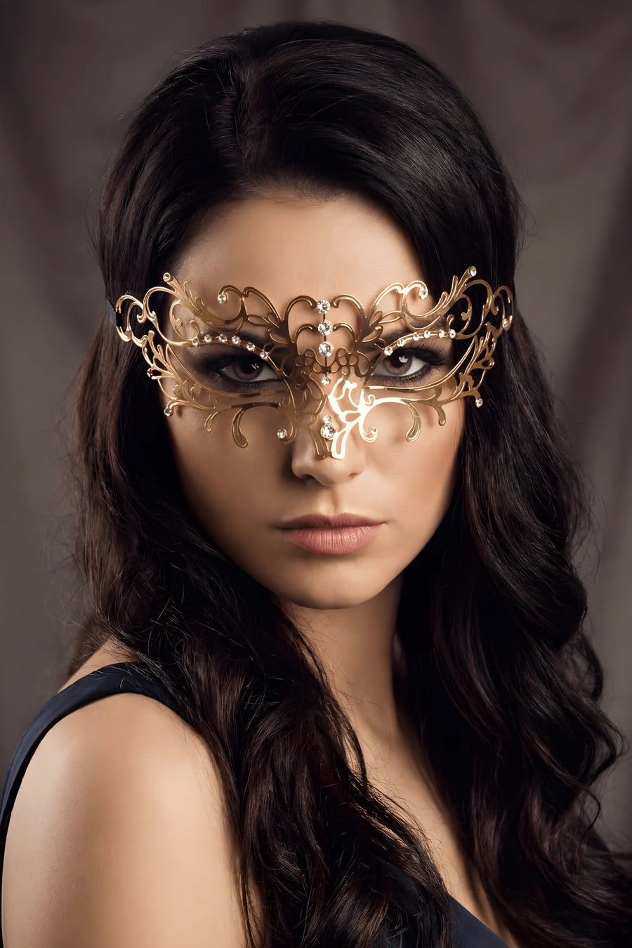 masque-vnitien-elena-rigide-dor-avec-strass | Voyage Sensuel