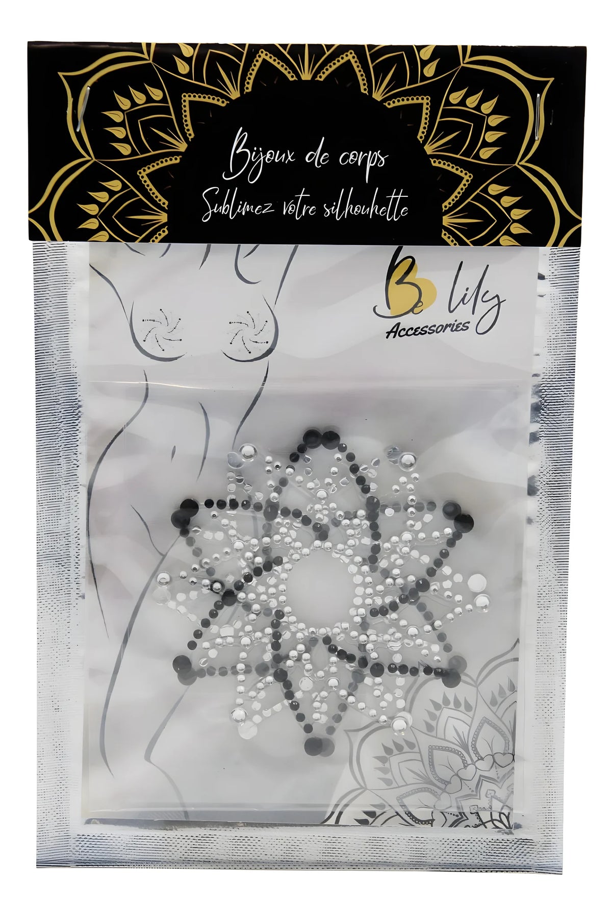 Paire de cache tétons adhésifs strass noir et blanc