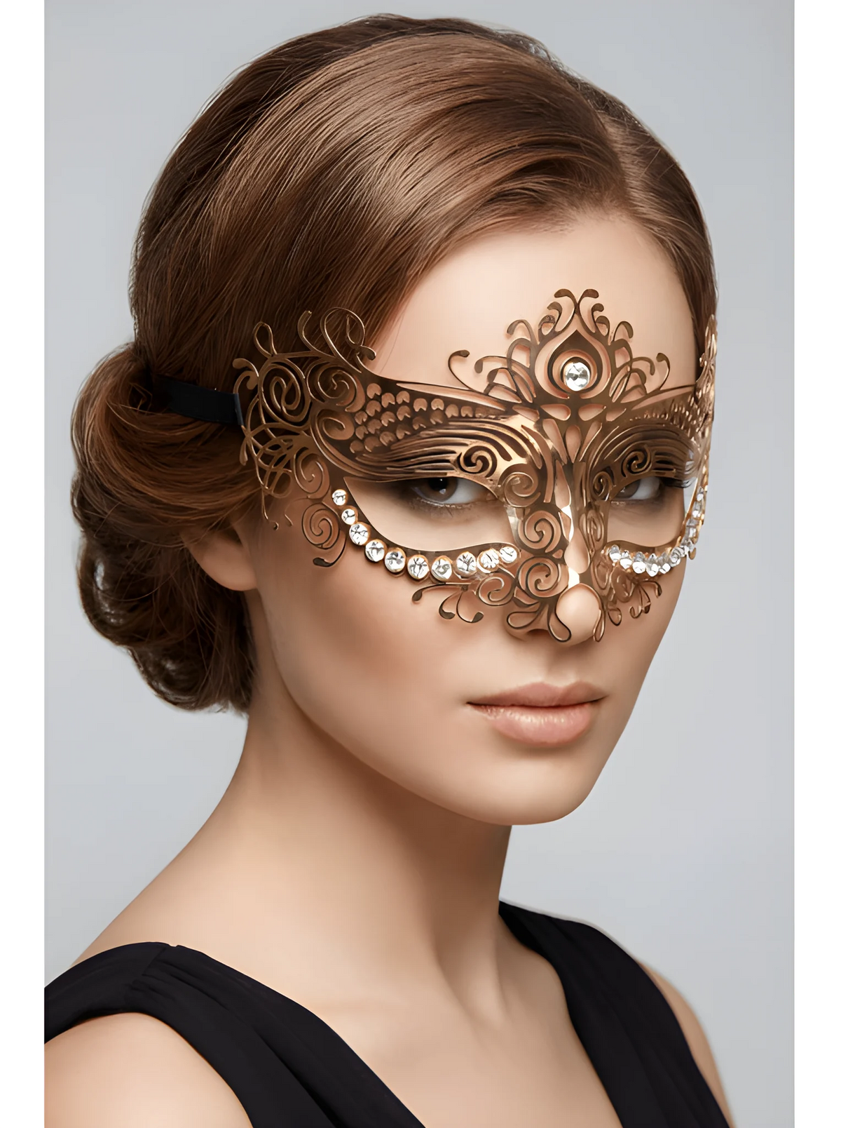 Masque vénitien Ornella rigide doré avec strass